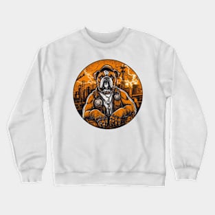 A gritty Electrician English Bulldog t-shirt design set in an urban industrial environment Crewneck Sweatshirt